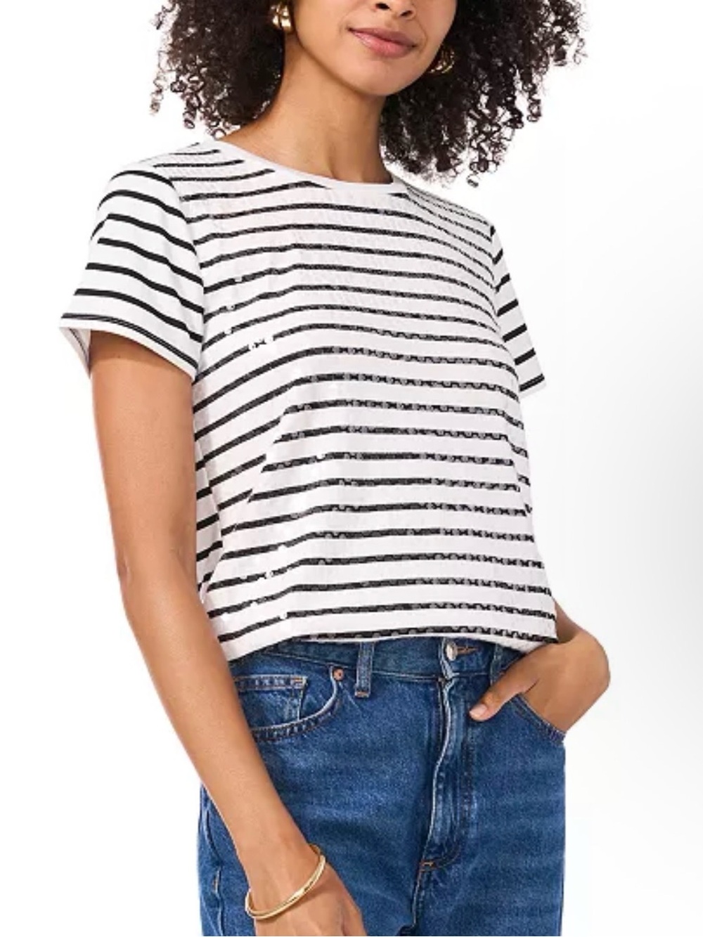 Vince Camuto White Tee with Black Stripes